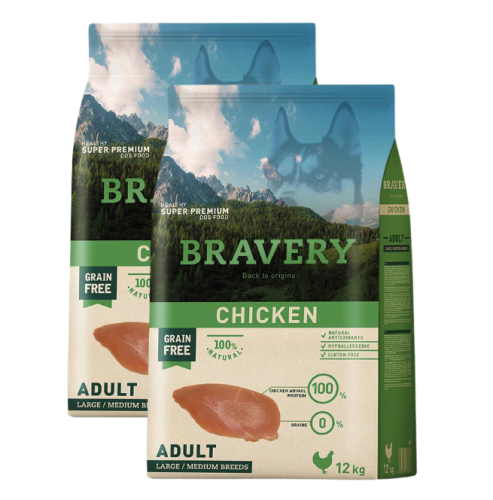 Bravery Dog Medium/Large Adult Chicken - 2 x 12kg