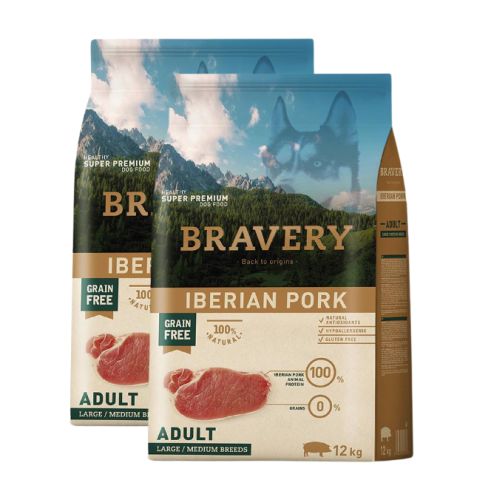 Bravery Dog Large/Medium Adult Iberian Pork - 2 x 12kg