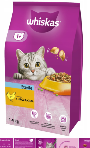 Whiskas Suszony Sterylizowany Kurczak - 1,4 kg