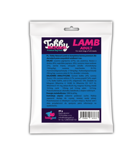 Próbka - Tobby Natural Adult Dog Lamb - 80g