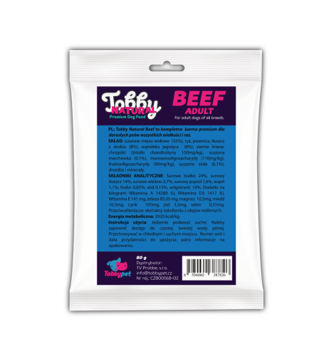 Próbka - Tobby Natural Adult Dog Beef - 80g