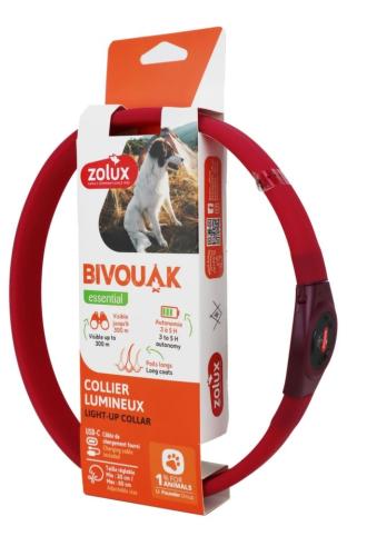 Obroża Zolux LED Bivouac USB czerwona - 20 do 40 cm