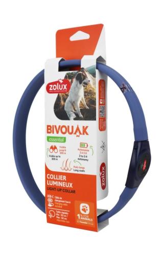 Obroża Zolux LED Bivouac USB niebieska - 30 do 60 cm
