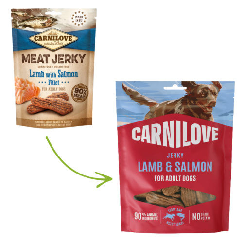 Przekąska Carnilove Jerky 100g – jagnięcina i łosoś